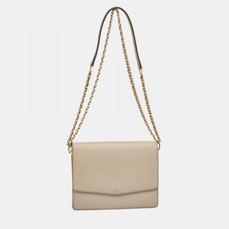 Pre Owned Tory Burch Grey Leather Kira Envelope Flap Shoulder Bag