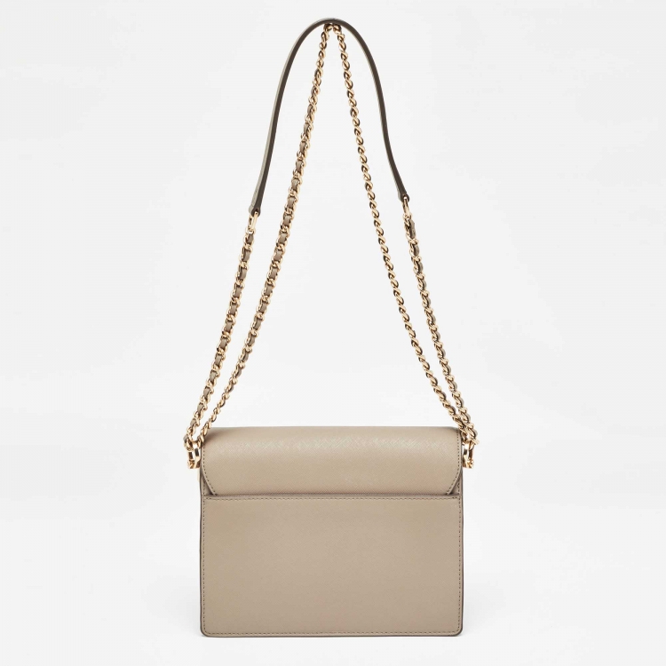 Pre Owned Tory Burch Grey Leather Kira Envelope Flap Shoulder Bag
