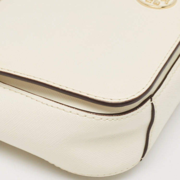 Pre Owned Tory Burch Off White Leather Robinson Chain Shoulder Bag