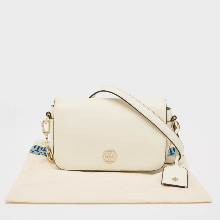 Pre Owned Tory Burch Off White Leather Robinson Chain Shoulder Bag