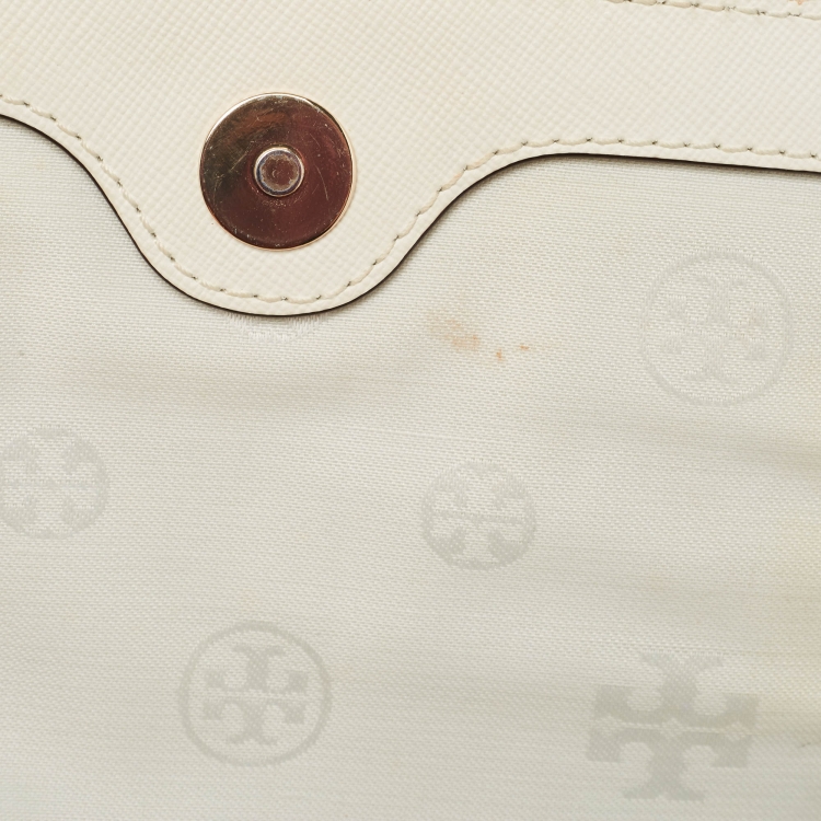 Pre Owned Tory Burch Off White Leather Robinson Chain Shoulder Bag