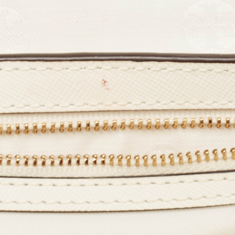 Pre Owned Tory Burch Off White Leather Robinson Chain Shoulder Bag