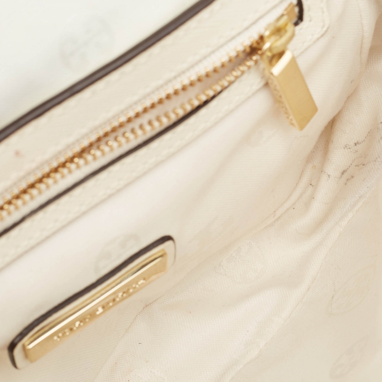 Pre Owned Tory Burch Off White Leather Robinson Chain Shoulder Bag