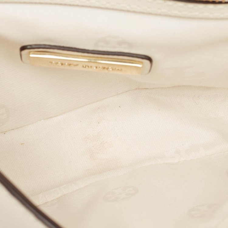 Pre Owned Tory Burch Off White Leather Robinson Chain Shoulder Bag