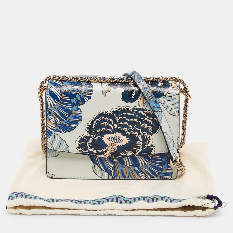 Pre Owned Tory Burch Multicolor Floral Print Leather Robinson Shoulder Bag
