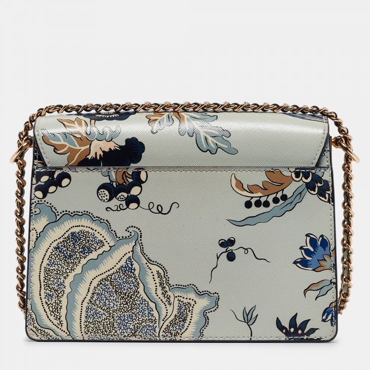 Pre Owned Tory Burch Multicolor Floral Print Leather Robinson Shoulder Bag