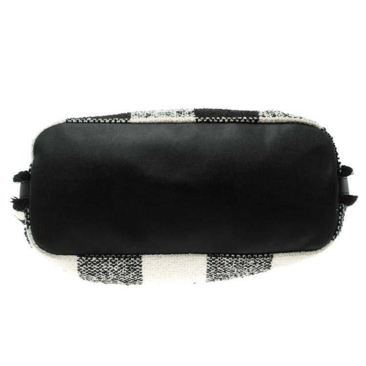 Pre Owned Tory Burch Monochrome Tweed Loonie Tote