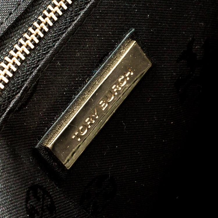 Pre Owned Tory Burch Monochrome Tweed Loonie Tote