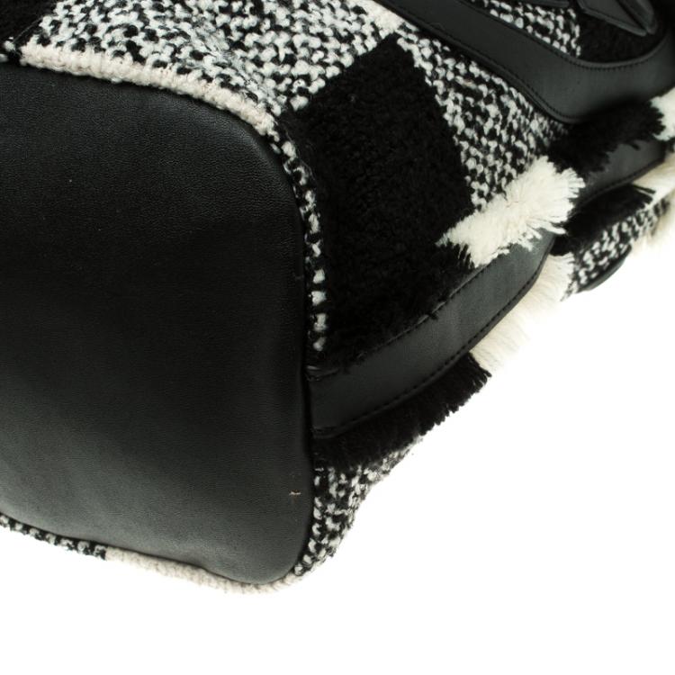 Pre Owned Tory Burch Monochrome Tweed Loonie Tote