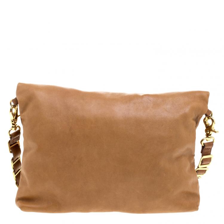 Pre Owned Tory Burch Brown Leather Foldover Crossbody Bag