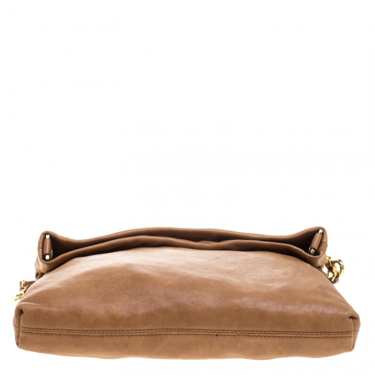 Pre Owned Tory Burch Brown Leather Foldover Crossbody Bag