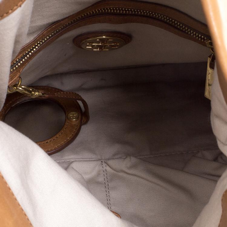 Pre Owned Tory Burch Brown Leather Foldover Crossbody Bag