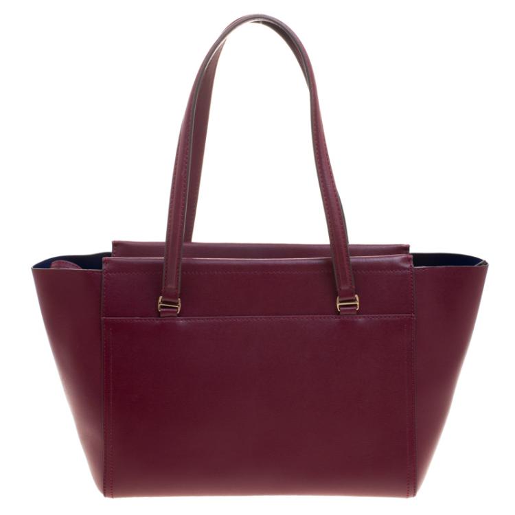 Pre Owned Tory Burch Burgundy Leather Parker Tote