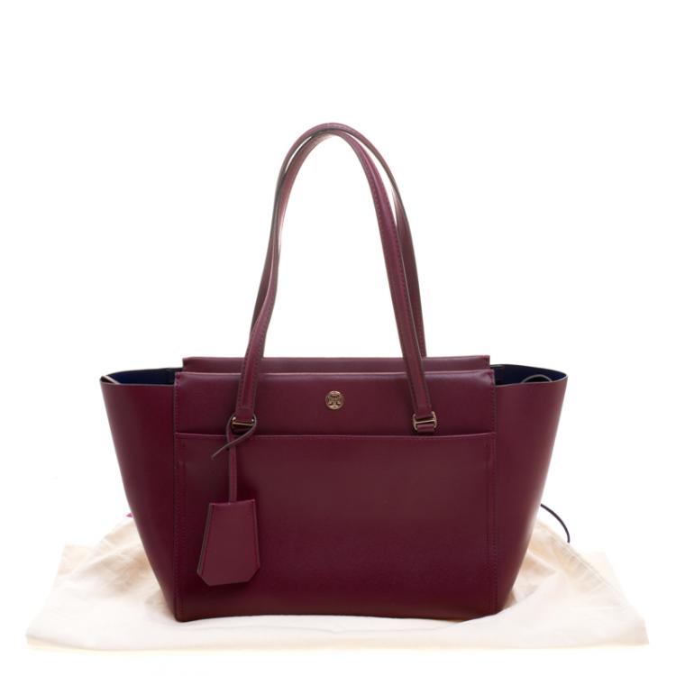 Pre Owned Tory Burch Burgundy Leather Parker Tote