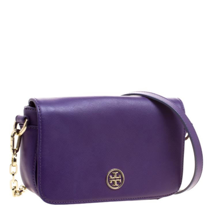 Pre Owned Tory Burch Purple Leather Mini Robinson Chain Shoulder Bag