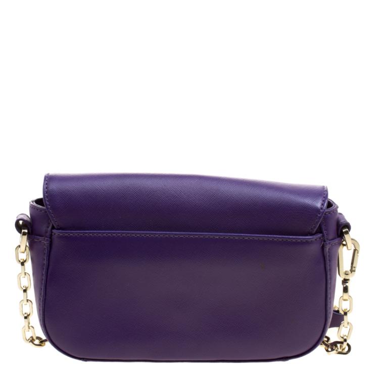 Pre Owned Tory Burch Purple Leather Mini Robinson Chain Shoulder Bag