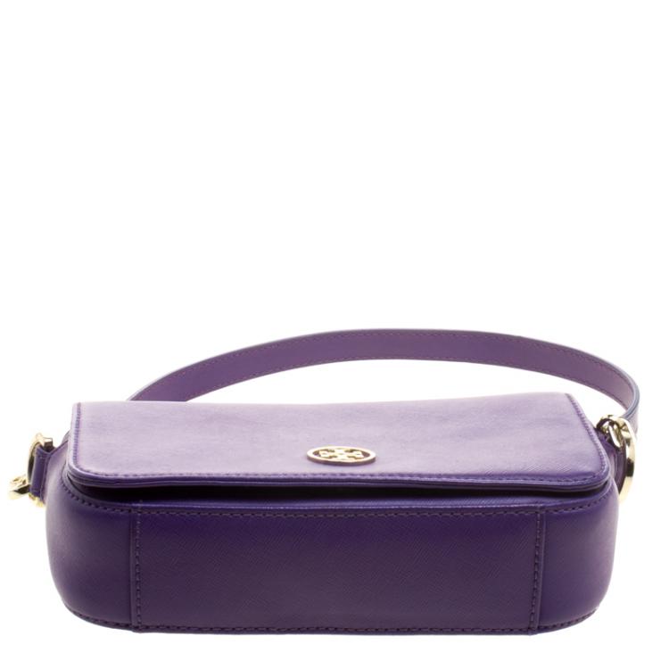 Pre Owned Tory Burch Purple Leather Mini Robinson Chain Shoulder Bag