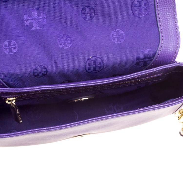 Pre Owned Tory Burch Purple Leather Mini Robinson Chain Shoulder Bag