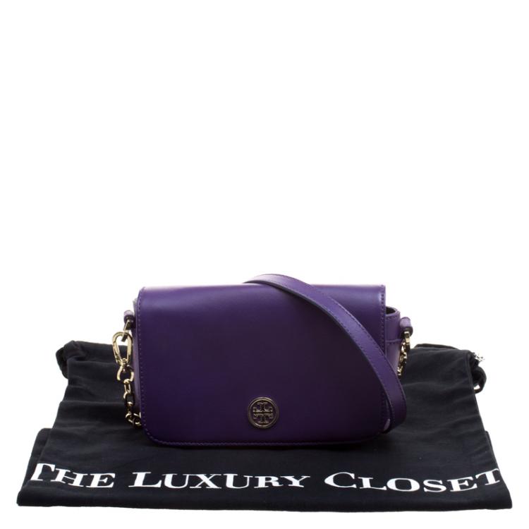 Pre Owned Tory Burch Purple Leather Mini Robinson Chain Shoulder Bag