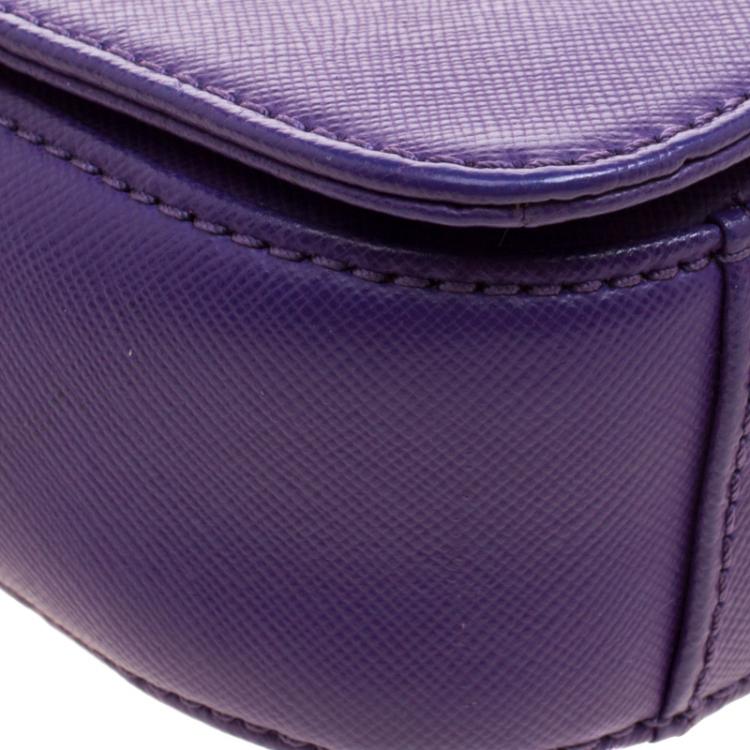 Pre Owned Tory Burch Purple Leather Mini Robinson Chain Shoulder Bag