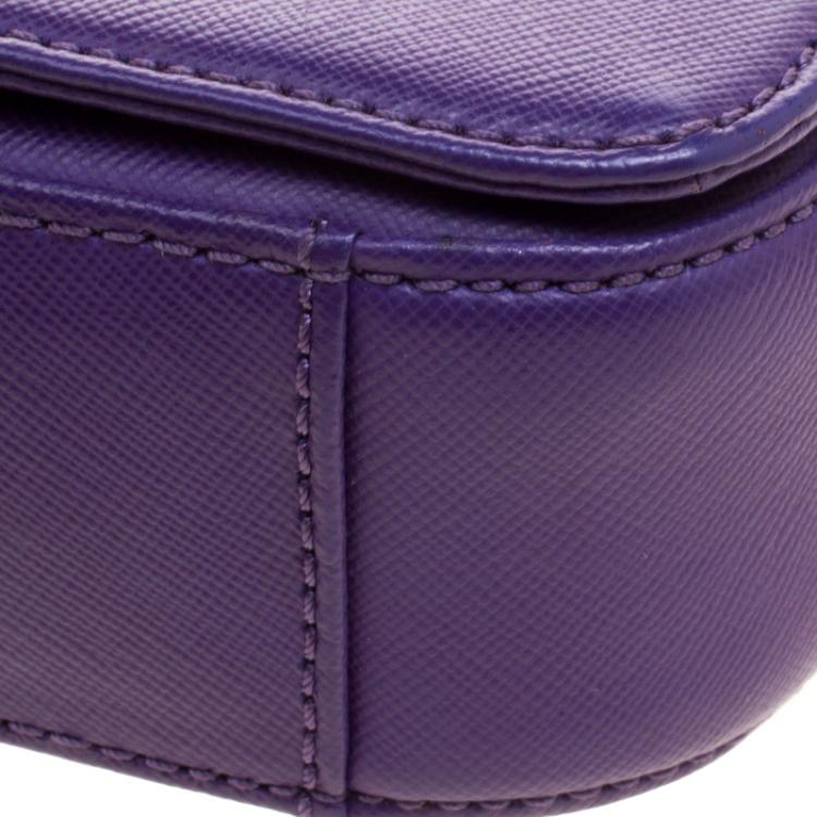 Pre Owned Tory Burch Purple Leather Mini Robinson Chain Shoulder Bag