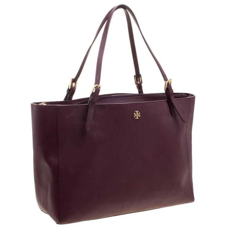 Pre Owned Tory Burch Burgundy Leather York Buckle Tote