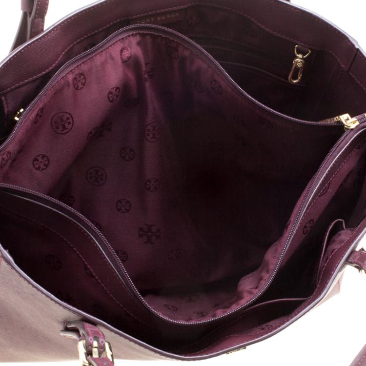 Pre Owned Tory Burch Burgundy Leather York Buckle Tote