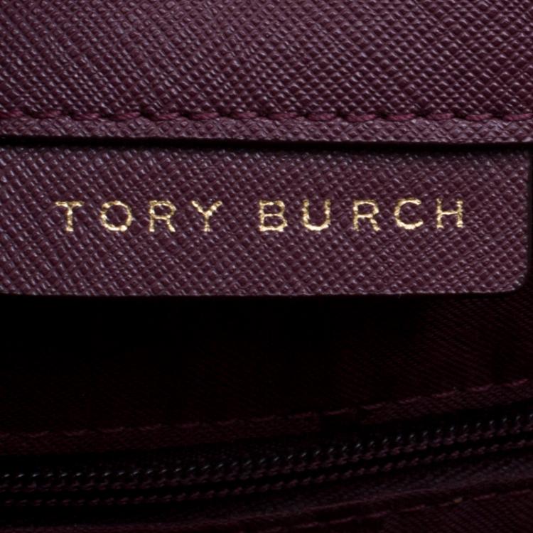 Pre Owned Tory Burch Burgundy Leather York Buckle Tote