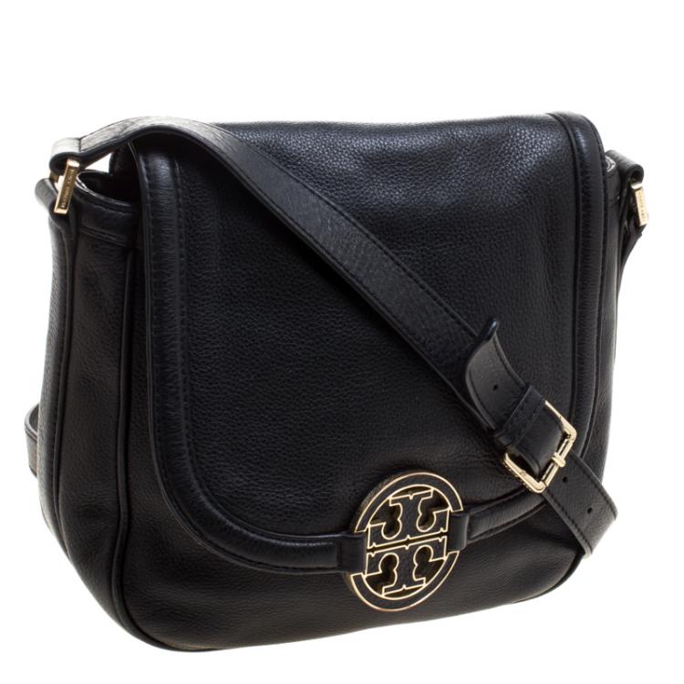 Pre Owned Tory Burch Black Leather Amanda Round Crossbody Bag