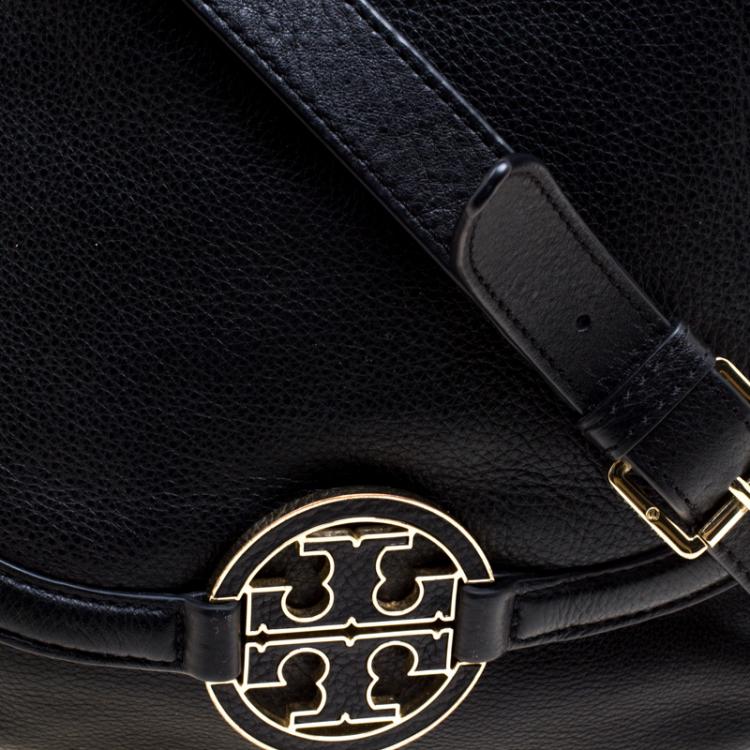 Pre Owned Tory Burch Black Leather Amanda Round Crossbody Bag