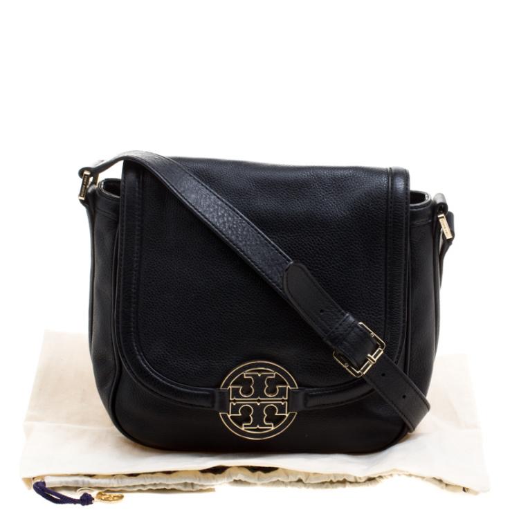 Pre Owned Tory Burch Black Leather Amanda Round Crossbody Bag