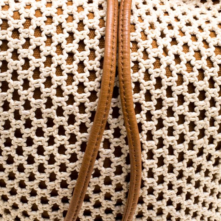 Pre Owned Tory Burch Brown Fabric and Leather Adalyn Bucket Bag