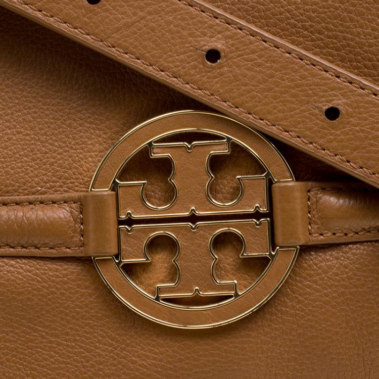 Pre Owned Tory Burch Brown Leather Amanda Foldover Crossbody Bag