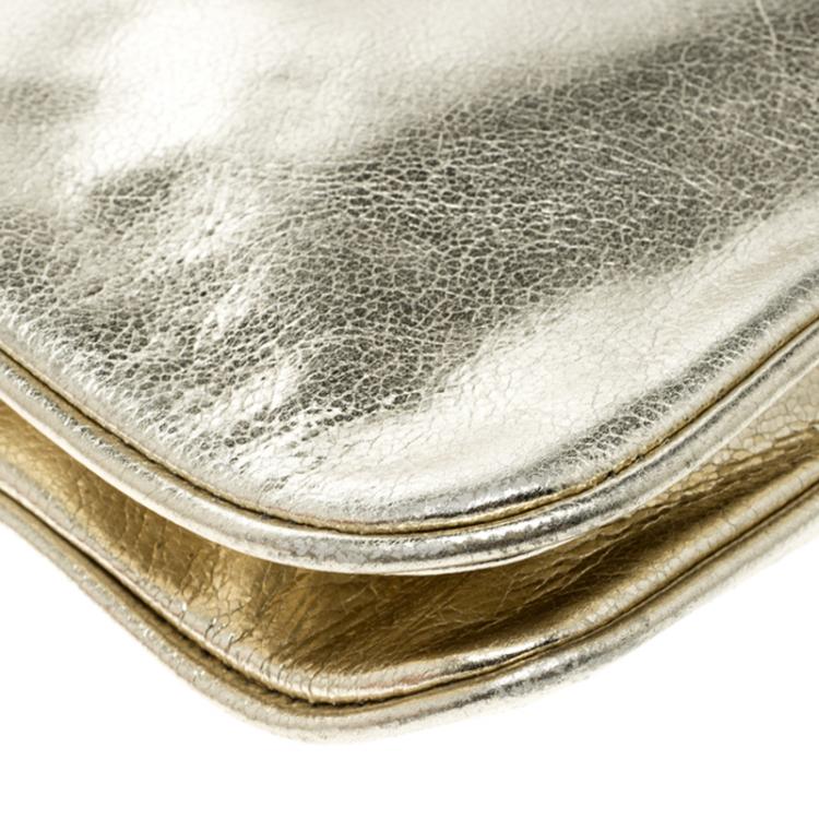 Pre Owned Tory Burch Metallic Gold Leather Reva Shoulder Bag