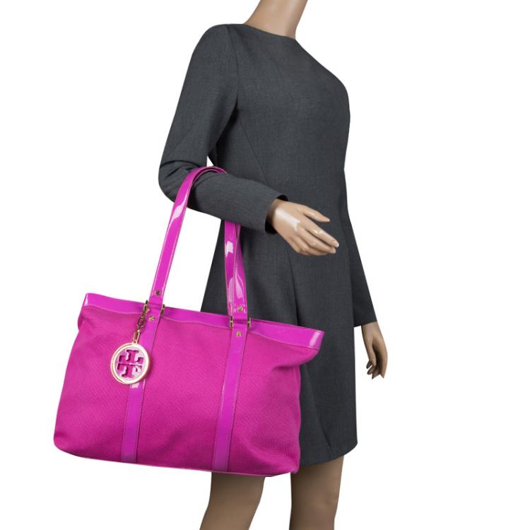 Tory Burch Hot Pink Canvas and Patent Leather Jane Large Tote Tory Burch |  TLC