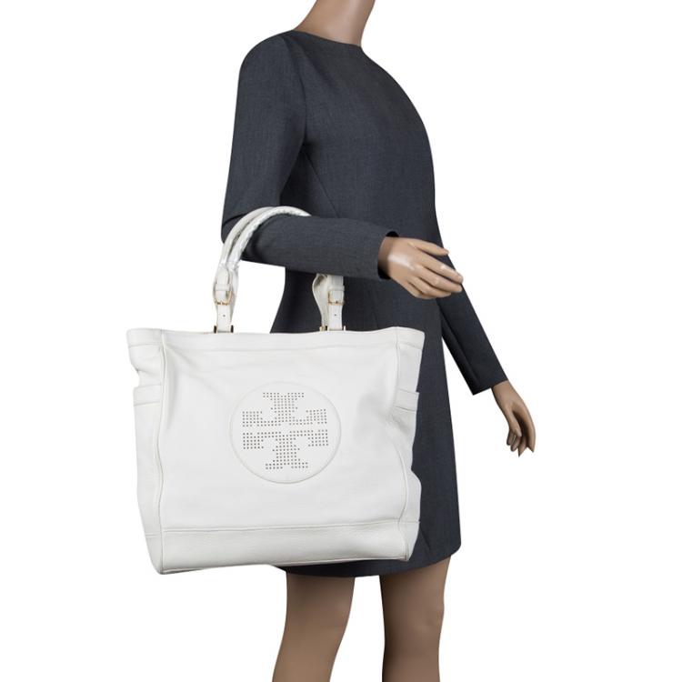Pre Owned Tory Burch White Leather Tote 