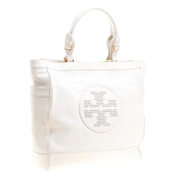 Pre Owned Tory Burch White Leather Tote 