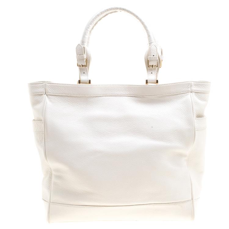 Pre Owned Tory Burch White Leather Tote 