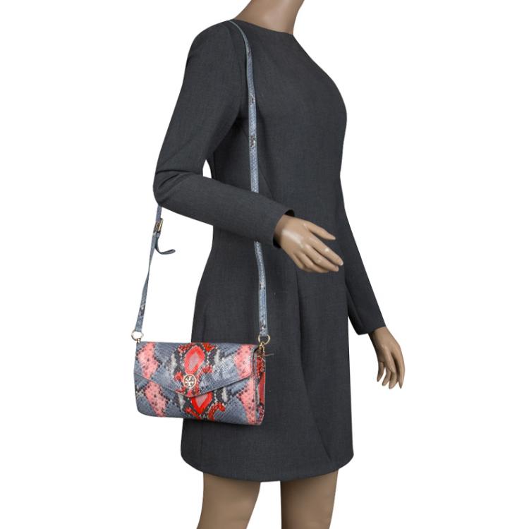 Pre Owned Tory Burch Multicolor Python Embossed Leather Crossbody Bag