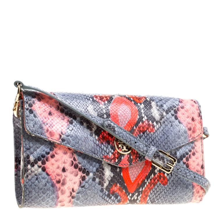 Pre Owned Tory Burch Multicolor Python Embossed Leather Crossbody Bag