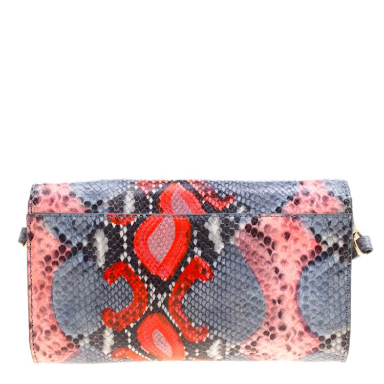 Pre Owned Tory Burch Multicolor Python Embossed Leather Crossbody Bag