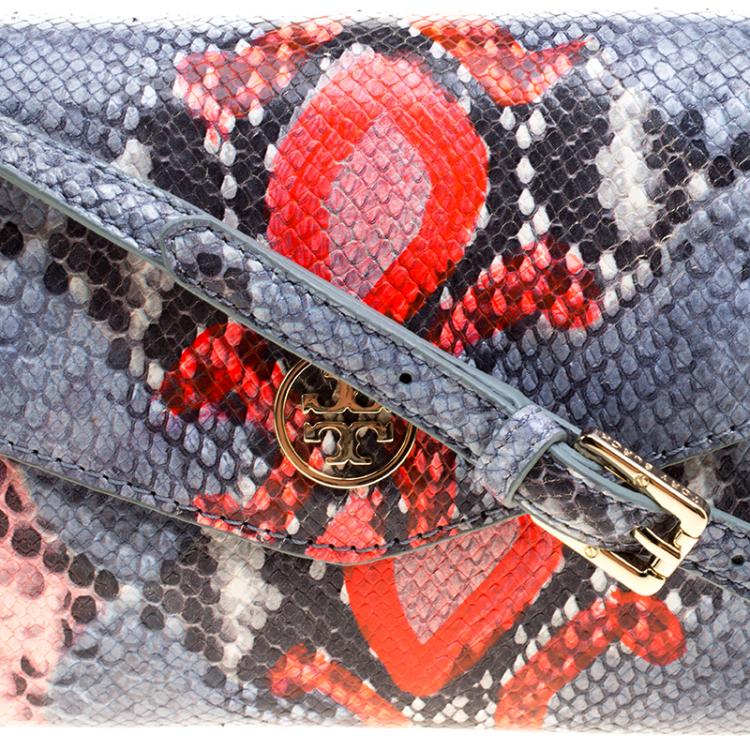 Pre Owned Tory Burch Multicolor Python Embossed Leather Crossbody Bag