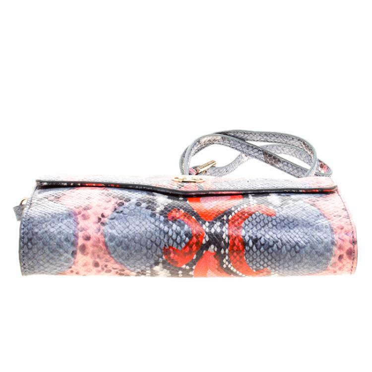 Pre Owned Tory Burch Multicolor Python Embossed Leather Crossbody Bag