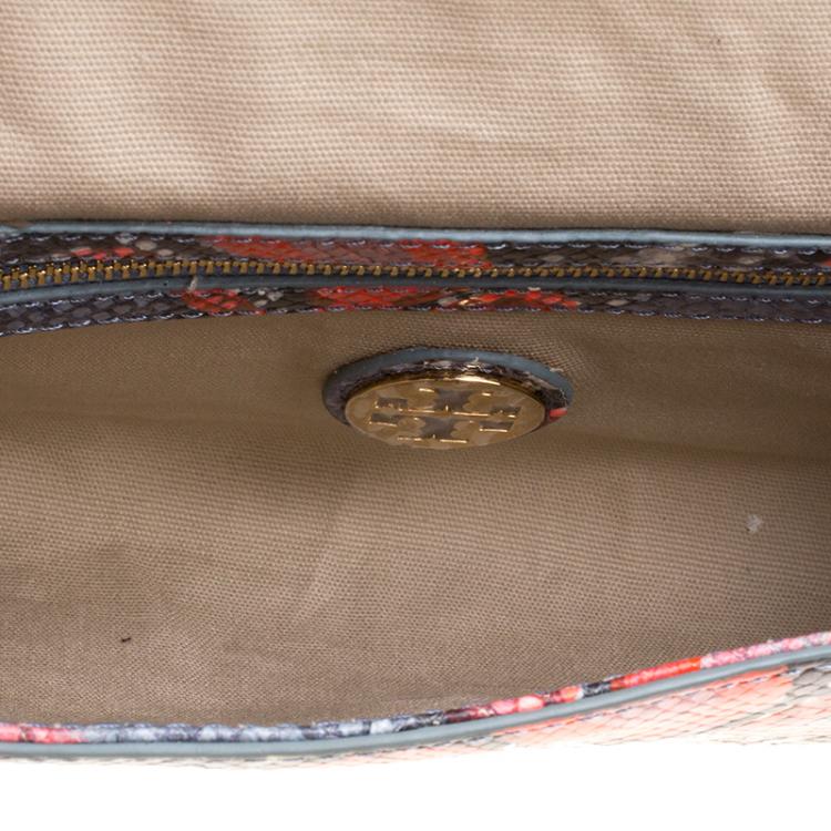 Pre Owned Tory Burch Multicolor Python Embossed Leather Crossbody Bag