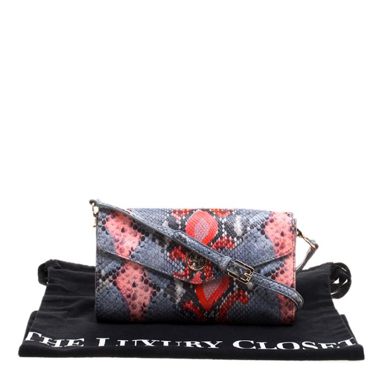 Pre Owned Tory Burch Multicolor Python Embossed Leather Crossbody Bag