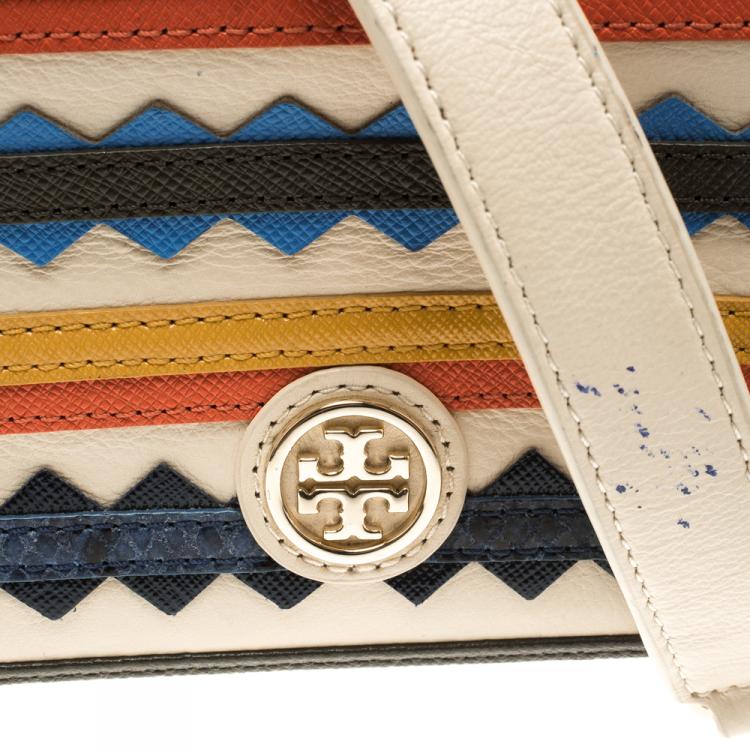 Pre Owned Tory Burch Multicolor Striped Leather Zig Zag Crossbody Bag