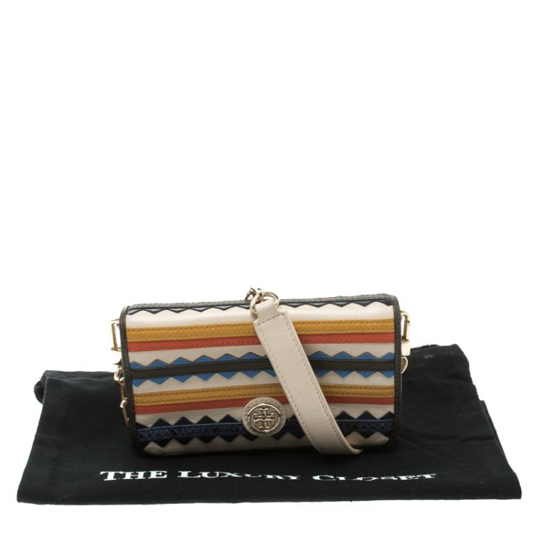 Pre Owned Tory Burch Multicolor Striped Leather Zig Zag Crossbody Bag