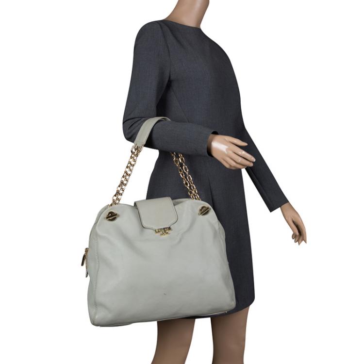 Pre Owned Tory Burch Grey Leather Shoulder Bag