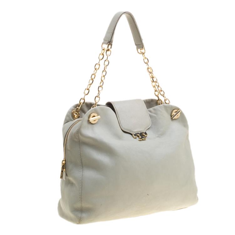 Pre Owned Tory Burch Grey Leather Shoulder Bag
