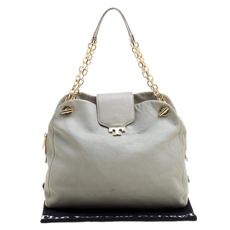 Pre Owned Tory Burch Grey Leather Shoulder Bag
